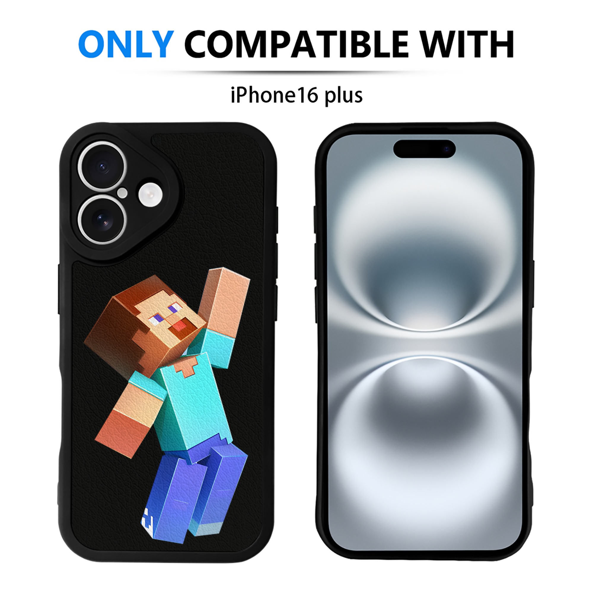 （画像用） マインクラフト ブロックの世界 Minecraft MC Block world 【iPhone 16シリーズ対応】シリコンスマホケース（レザー調） 材質：シリコン